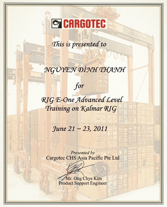 Chứng chỉ Đào tạo Nâng cao Cẩu bánh lốp Kalmar